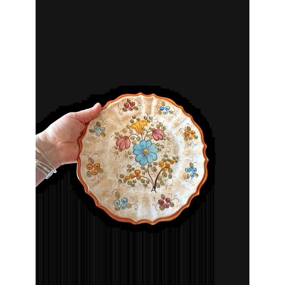 Wall Plate Majolica Pottery Deruta Italy Hand Painted Floral Ceramic 9. 75"  Vtg - Picture 7 of 7